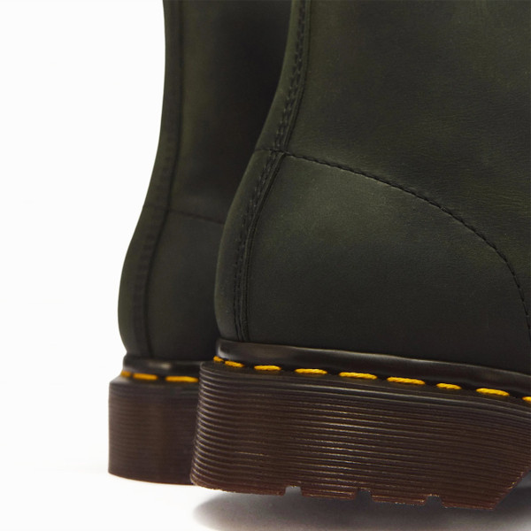 Dr Martens 1460 Crazy Horse Leather Boots in DMs Green - yellow welt stitching