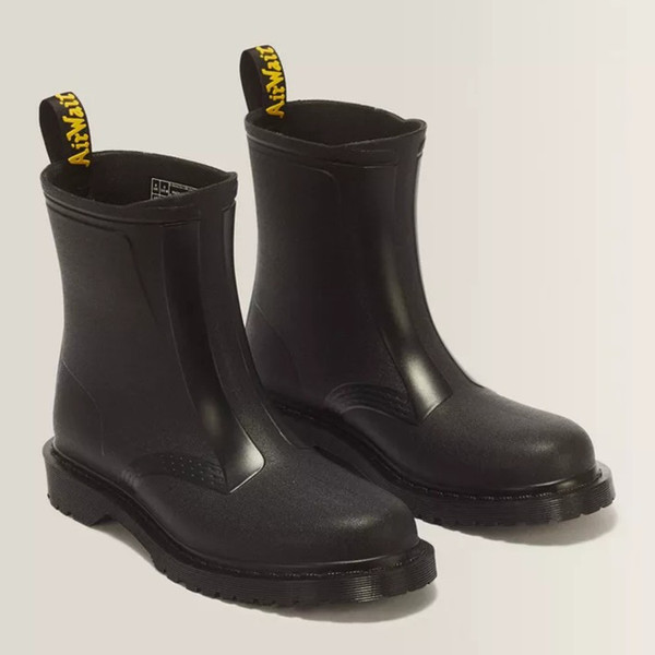 Dr Martens 1460 Rain PVC Welly Boot in Black - 2 boots front facing at angle