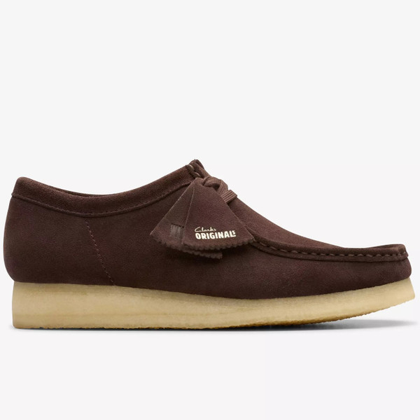 Clarks Originals Men's Wallabee Moccasin Shoes in Dark Brown Suede - Single shoe side on