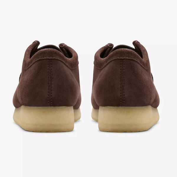 Clarks Originals Men's Wallabee Moccasin Shoes in Dark Brown Suede - Two shoes from behind