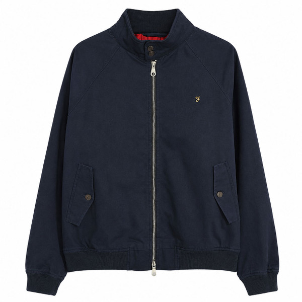 Farah Walt Cotton Twill Harrington Jacket in True Navy - Front Flat
