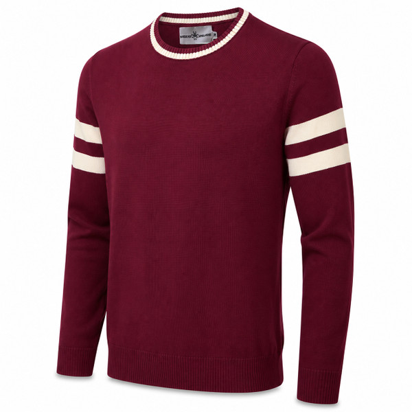 Madcap England Columbia Varsity Stripe Ivy League Knitted Jumper in Zinfandel Side View
