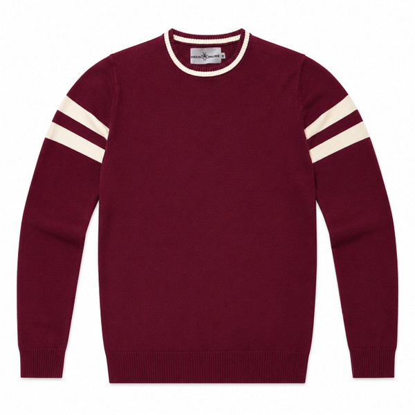 Madcap England Columbia Varsity Stripe Ivy League Knitted Jumper in Zinfandel Flat Lay