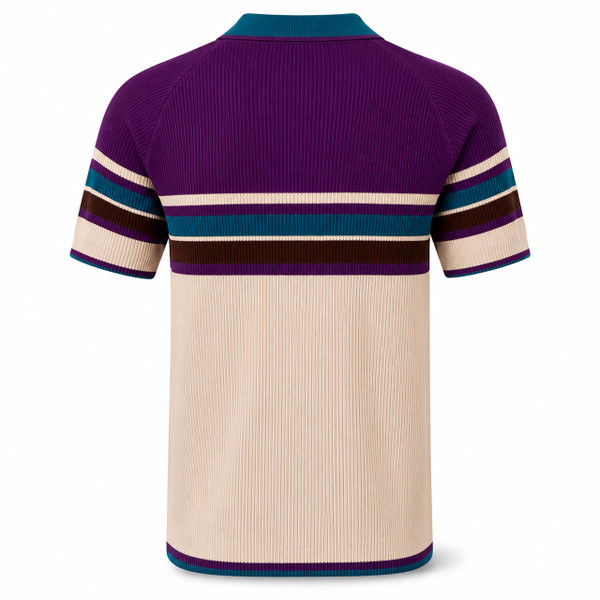 Madcap England Meteor Retro Stripe Ribbed Polo Shirt with Zip Neck Back View