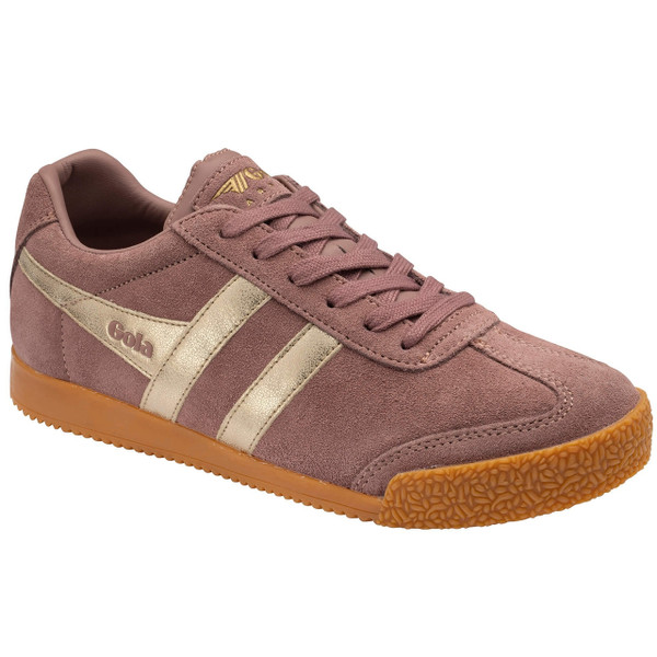 Gola Classics Women's Harrier Mirror Trainers in Brown Rose and Gold - Angled Front View
