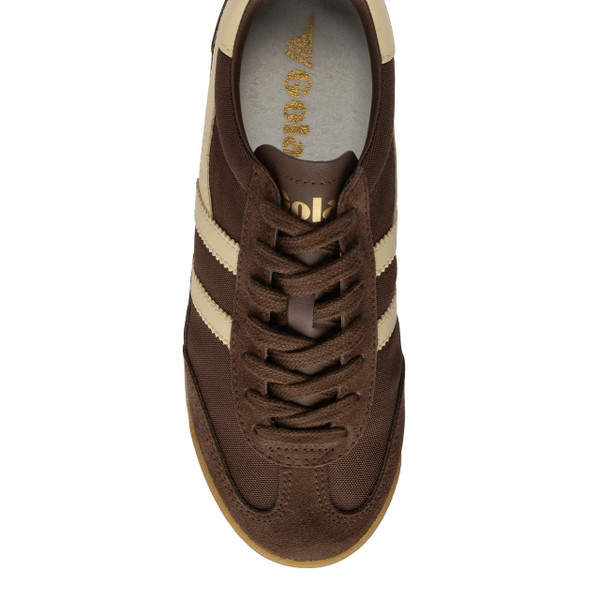 Gola Classics Tornado Women's Retro 80s Nylon and Suede Trainers in Dark Brown / Buttermilk - Single trainer from above