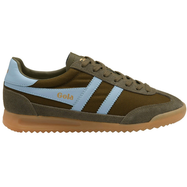 Gola Classics Tornado Women's Retro 80s Nylon and Suede Trainers in Khaki / Air - Single trainer side view straight
