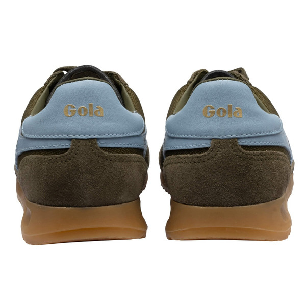 Gola Classics Tornado Women's Retro 80s Nylon and Suede Trainers in Khaki / Air - Pair of trainers from behind
