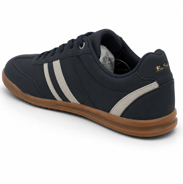 Ben Sherman Retro Imitation Suede Terrace Trainers in Navy and Grey Back View