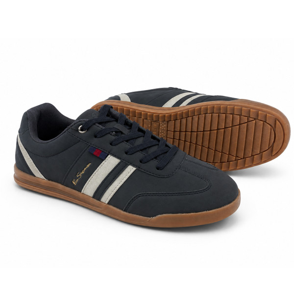 Ben Sherman Retro Imitation Suede Terrace Trainers in Navy and Grey Outsole View