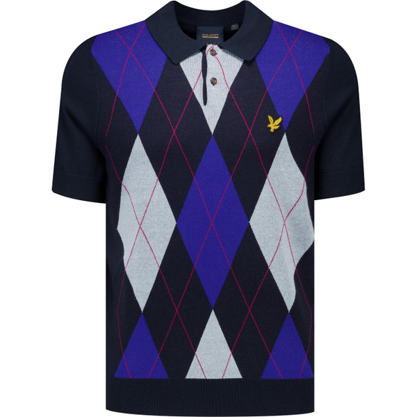 Lyle & Scott Mens Archive Revisited Argyle Knitted Polo T-Shirt Navy