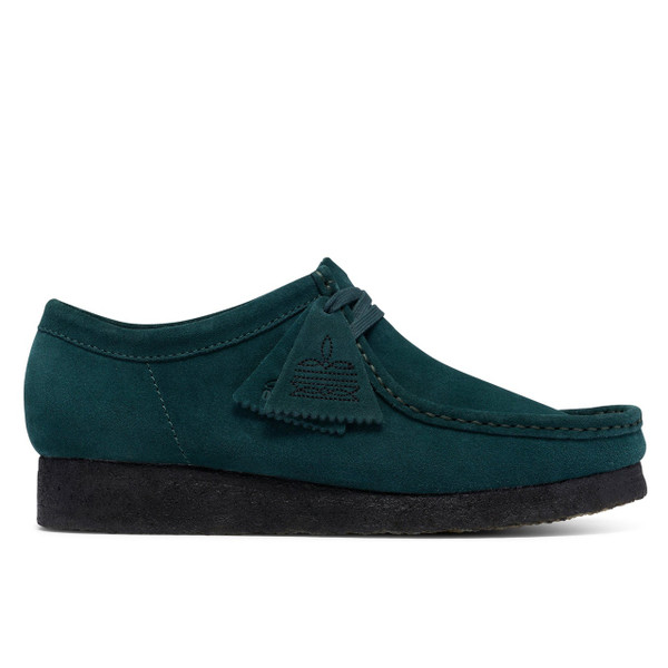 Clarks Originals Men's Wallabee Moccasin Shoes in Dark Teal Suede - Single Shoe Side View