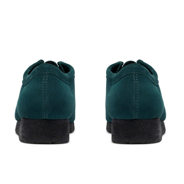 Clarks Originals Men's Wallabee Moccasin Shoes in Dark Teal Suede - Pair of Shoes Side From Behind