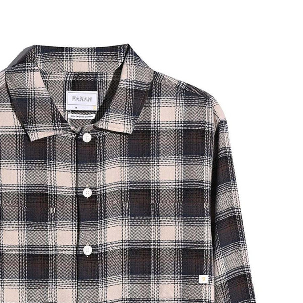 Farah Lavelle Long Sleeve Check Dobby Shirt in Dark Brown - Front Flat Close Up