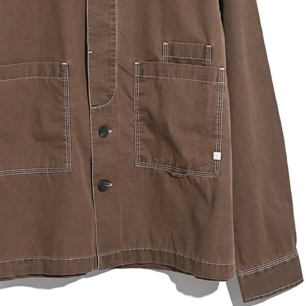 Farah Mattison Frost Finish Cotton Canvas Overshirt in Dark Brown - Front Flat Close Up Pocket