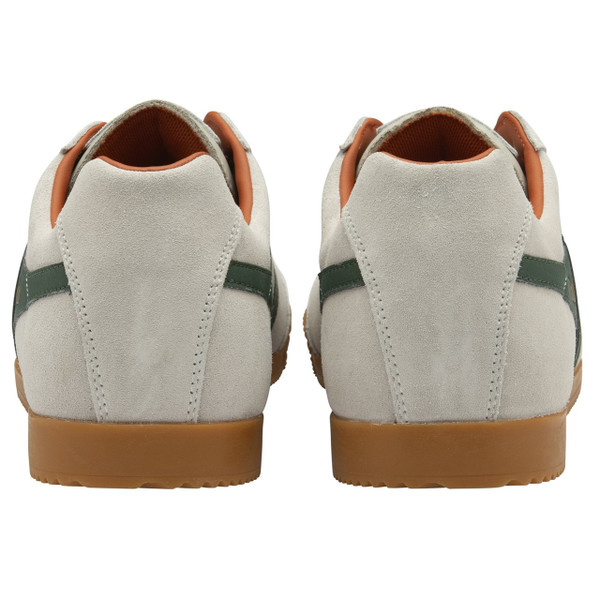 Gola Classics Harrier Suede Men's Retro Trainers in Off White / Evergreen / Moody Orange - Pair of trainers from behind