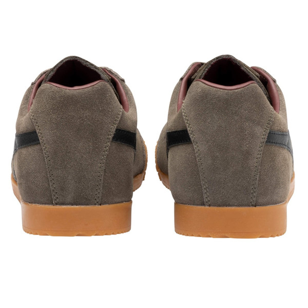 Gola Classics Harrier Suede Men's Retro Trainers in Urban Moss / Black / Burgundy - Pair of trainers from behind
