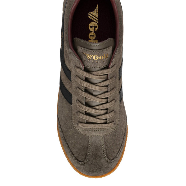 Gola Classics Harrier Suede Men's Retro Trainers in Urban Moss / Black / Burgundy - Single trainer from above