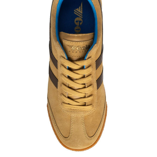 Gola Classics Harrier Suede Men's Retro Trainers in Mustard / Otter / Pacific - Single trainer from above
