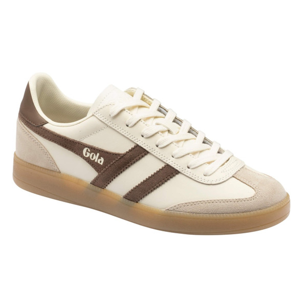 Gola Classics Viper Men's Retro Leather Trainers in Off White / Bone / Otter / Gum - Single trainer side view at angle