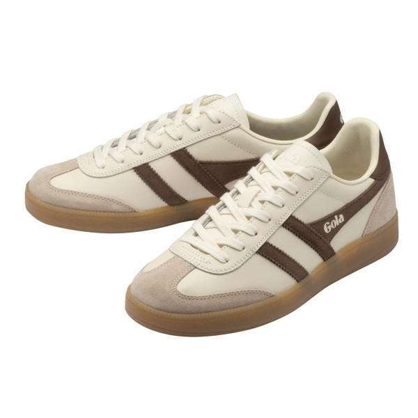 Gola Classics Viper Men's Retro Leather Trainers in Off White / Bone / Otter / Gum - Pair of trainers side view at angle
