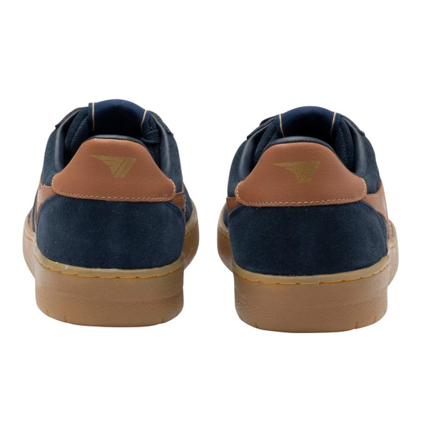 Gola Classics Hawk Suede ’86 Men's Retro Trainers in Navy / Umber / Gum - Pair of trainers from behind