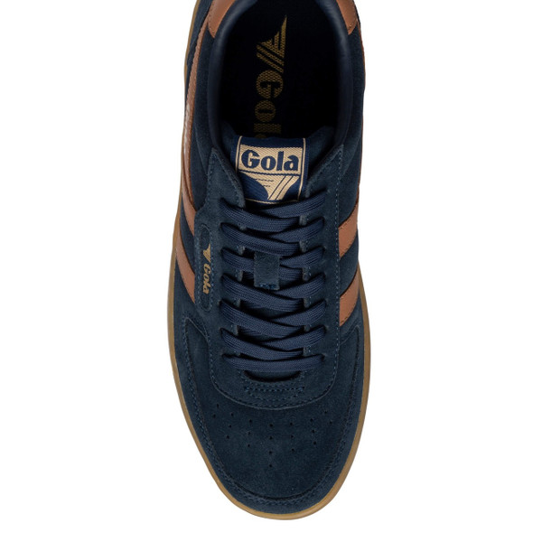 Gola Classics Hawk Suede ’86 Men's Retro Trainers in Navy / Umber / Gum - Single trainer from above