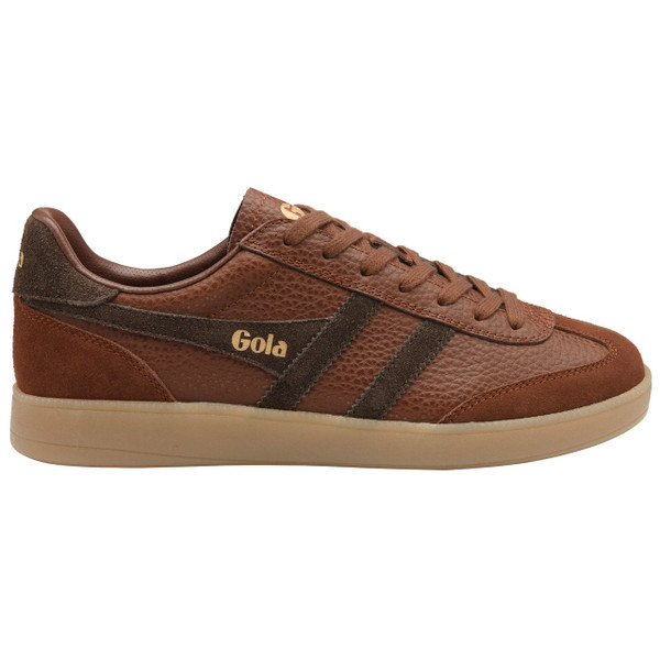 Gola Classics Viper Serra Men's Leather Trainers in Cognac Pebble / Dark Brown / Gum - Single trainer side view straight