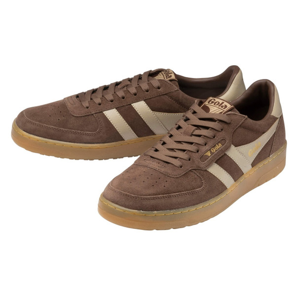 Gola Classics Hawk Suede ’86 Men's Retro Trainers in Root / Bone / Gum - Pair of trainers side view at angle
