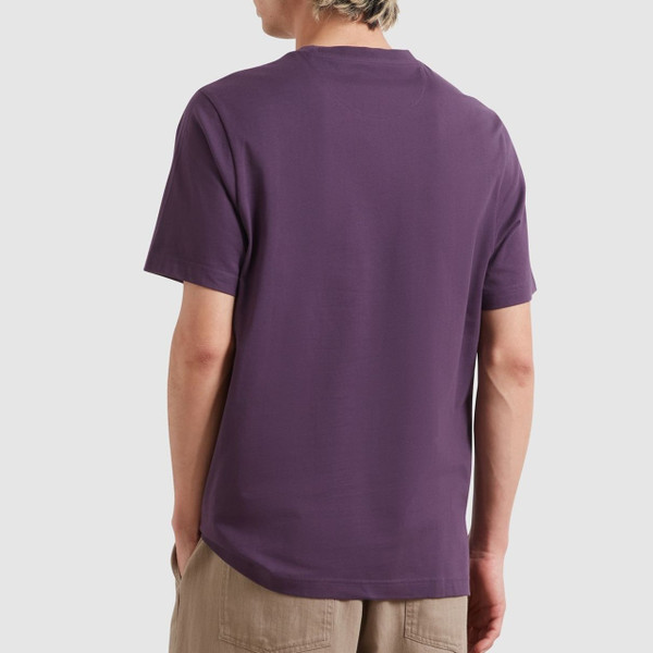 Model Wearing Farah Danny Organic Cotton Jersey Crew Neck T-Shirt in Deep Purple - Back