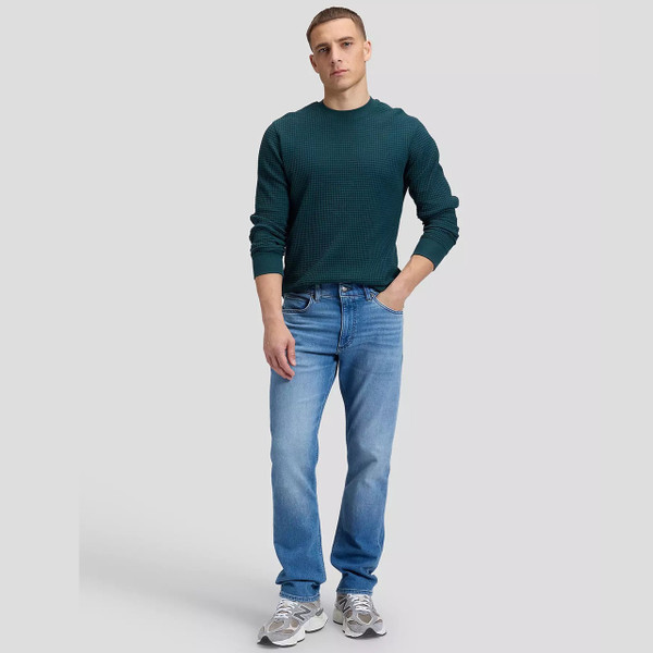 Model Wearing Lee Men's Regular Long Sleeve Waffle Tee in Ponderosa Pine - Front Facing Full Length Shot