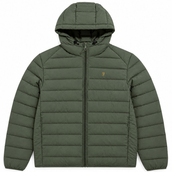 Farah Kennedy Men's Retro 80s Wadded Hooded Coat in Rosemary - Front Flat