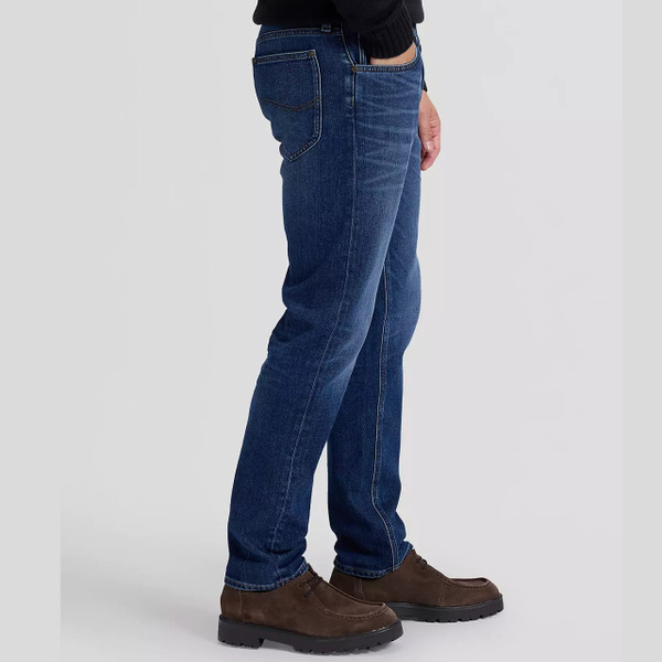 Model Wearing Lee Daren Regular Straight Blue Denim Jeans in Love It Loud - Side View