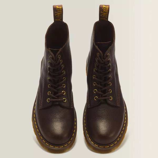 Dr. Martens 1460 Pascal Men's 8 Eye Ambassador Leather Boots in Dark Brown - Pair of boots front from above