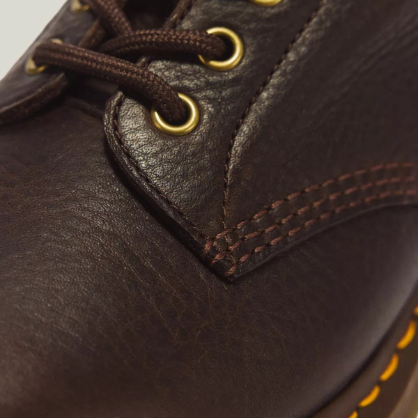 Dr. Martens 1460 Pascal Men's 8 Eye Ambassador Leather Boots in Dark Brown - Single boot close up eyelets