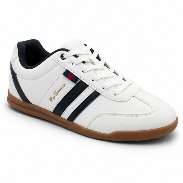 Ben Sherman Feedback Imitation Leather Terrace Trainers in White Front Angled View