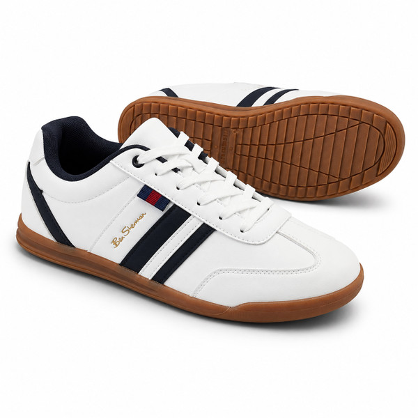 Ben Sherman Feedback Imitation Leather Terrace Trainers in White Outsole View