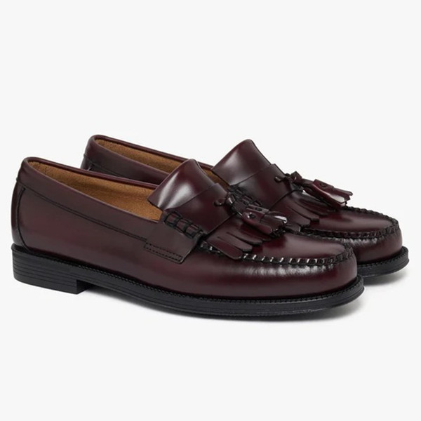 Bass Weejuns Easy Layton II Kiltie Tassel Loafers in Wine Leather - Pair of shoes side view at angle