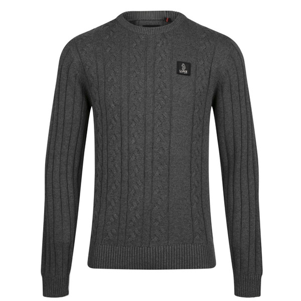 Luke 1977 Mitcham Men's Cable Knit Jumper in Charcoal - Front