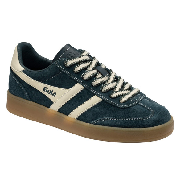 Gola Women's Viper '78 Suede Trainers in Dark Teal / Off White / Gum - Single trainer side view at angle