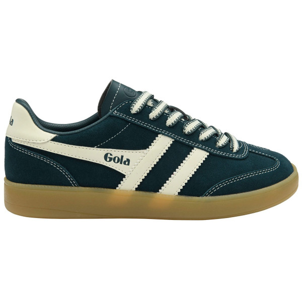 Gola Women's Viper '78 Suede Trainers in Dark Teal / Off White / Gum - Single trainer side view straight