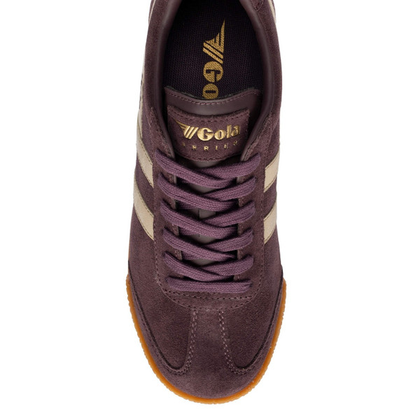Gola Classics Women's Harrier Mirror Suede Trainers in Cocoa / Gold / Gum - Single trainer from above