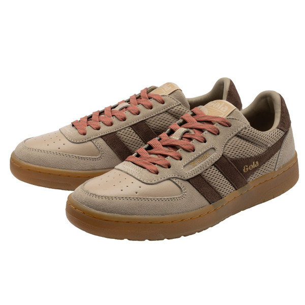Gola Women's Hawk '83 Suede Trainers in  Bone / Root / Orange Spice / Gum - Pair of trainers side view at angle