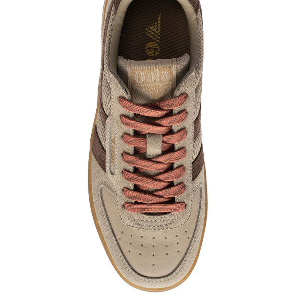 Gola Women's Hawk '83 Suede Trainers in  Bone / Root / Orange Spice / Gum - Single trainer from above