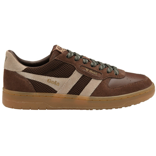 Gola Women's Hawk '83 Suede Trainers in Root / Bone / Evergreen / Gum - Single trainer side view straight