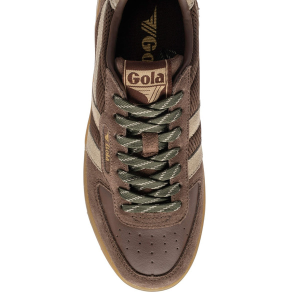 Gola Women's Hawk '83 Suede Trainers in Root / Bone / Evergreen / Gum - Single trainer from above