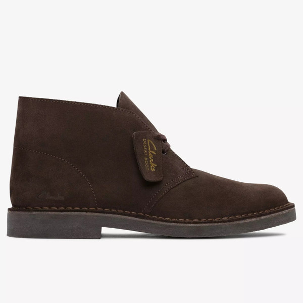 Clarks Originals Men's Desert Boot Evo in Dark Brown Suede - Single boot side view straight