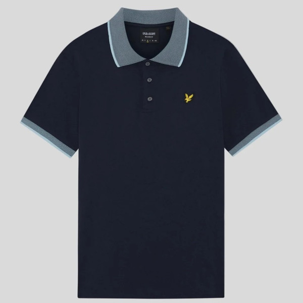 Lyle & Scott Birdseye Collar Polo Shirt in Dark Navy / Light Blue - Front flat