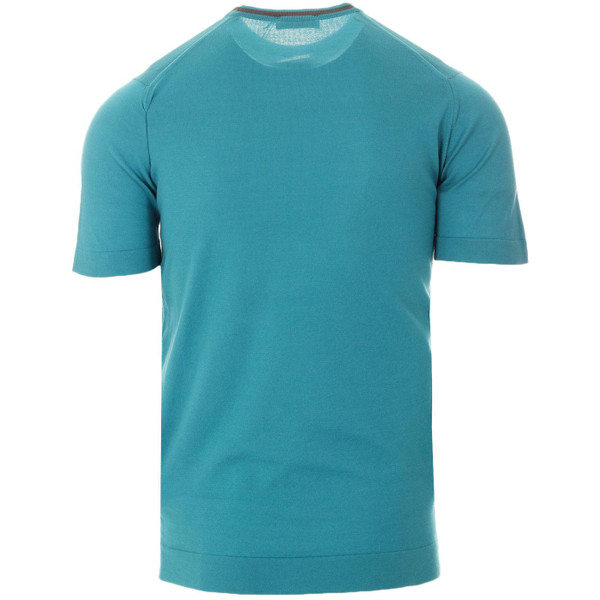 John Smedley Dartford Mod Made in England Tipped Knit Tee in Gulf Blue