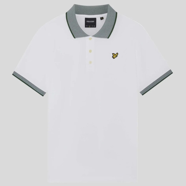 Lyle & Scott Birdseye Collar Polo Shirt in White / Clover Green - Front flat